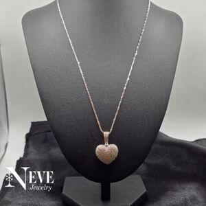 Sterling Silver 925 Iced Out Moissanite Heart Pendant Necklace